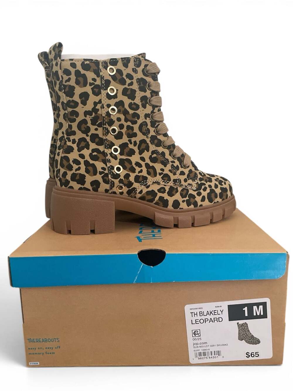 Thereabouts TH Blakely Leopard Combat Boots Size 1M
